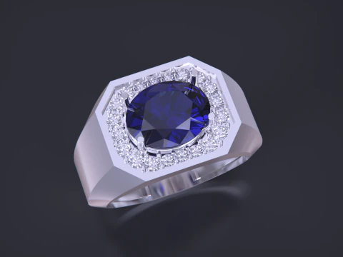 Oval diamond Signet Ring 3D Print Model