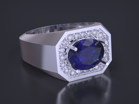 Oval diamond Signet Ring 3D Print Model