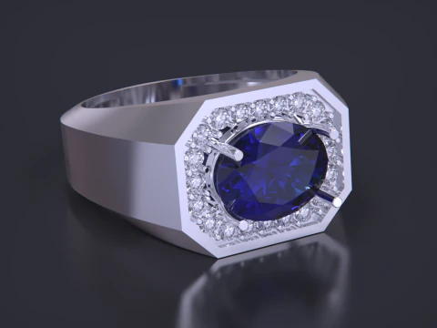 Oval diamond Signet Ring 3D Print Model