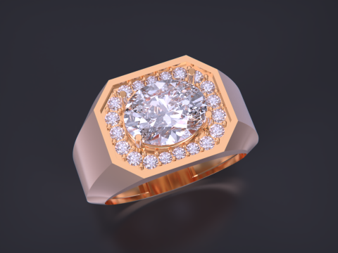 Oval diamond Signet Ring 3D Print Model