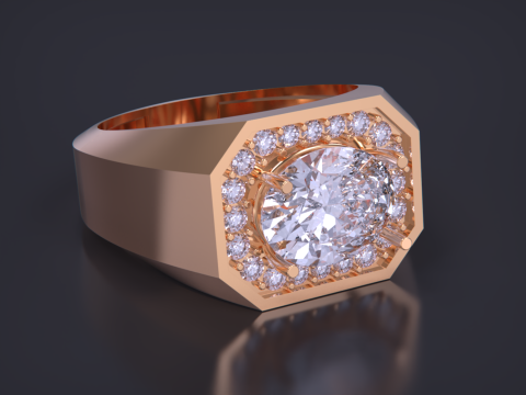 Oval diamond Signet Ring 3D Print Model