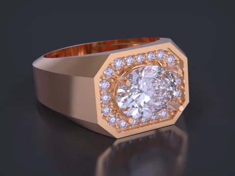 Oval diamond Signet Ring 3D Print Model