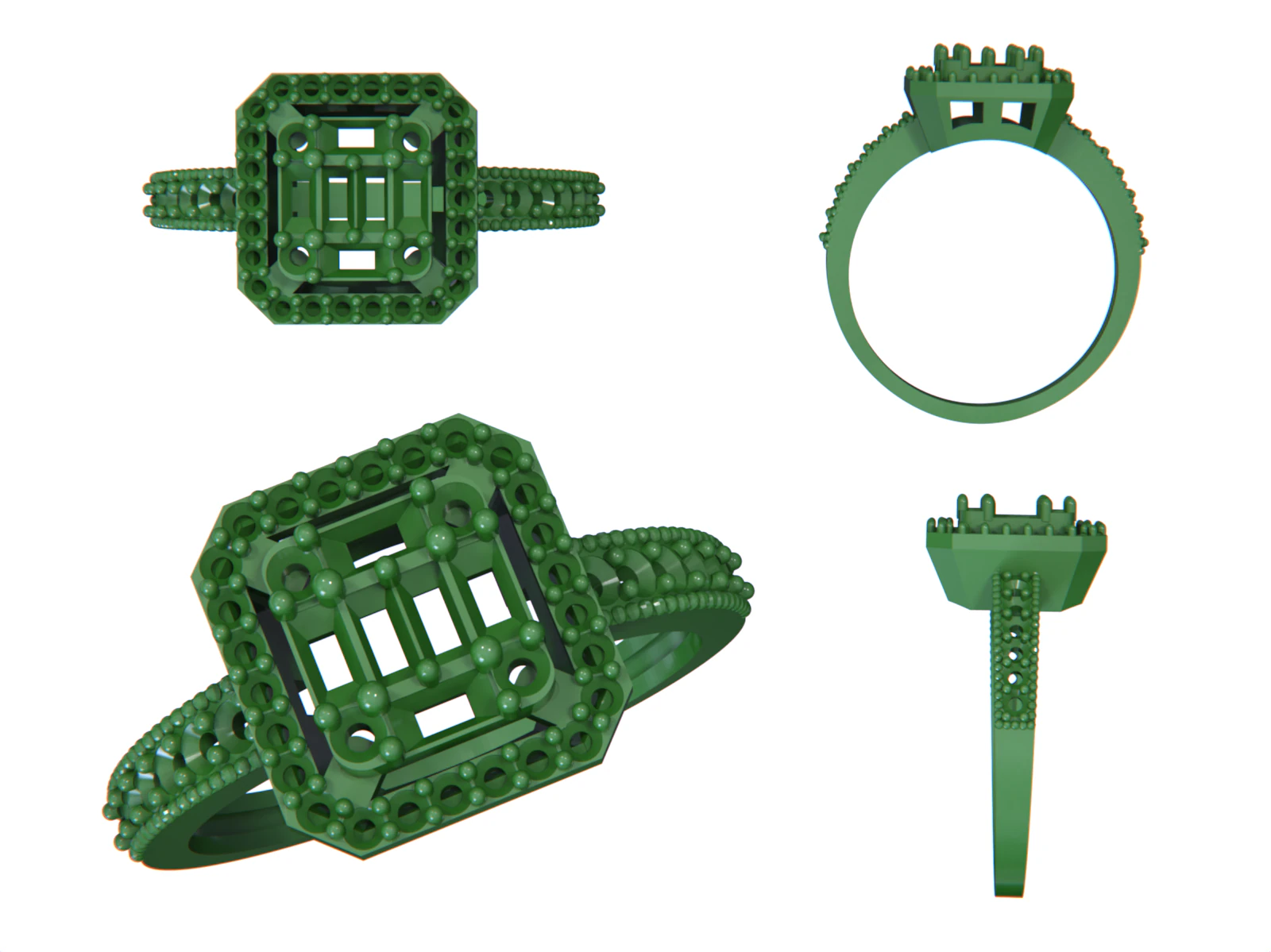 Emerald Cut Ring - Wax 3D Print Model .c4d .max .obj .3ds .fbx .stl .blend 
