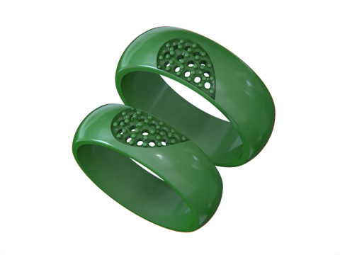 Couple heart Rings Set 3D Print Model