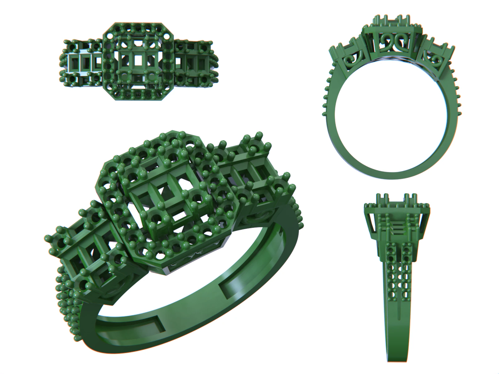 Emerald Cut Ring 3D Print Model .c4d .max .obj .3ds .fbx .stl .blend 