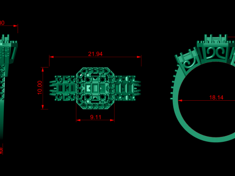Emerald Cut Ring 3D Принт Модель