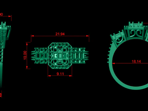 Emerald Cut Ring 3D Print Model