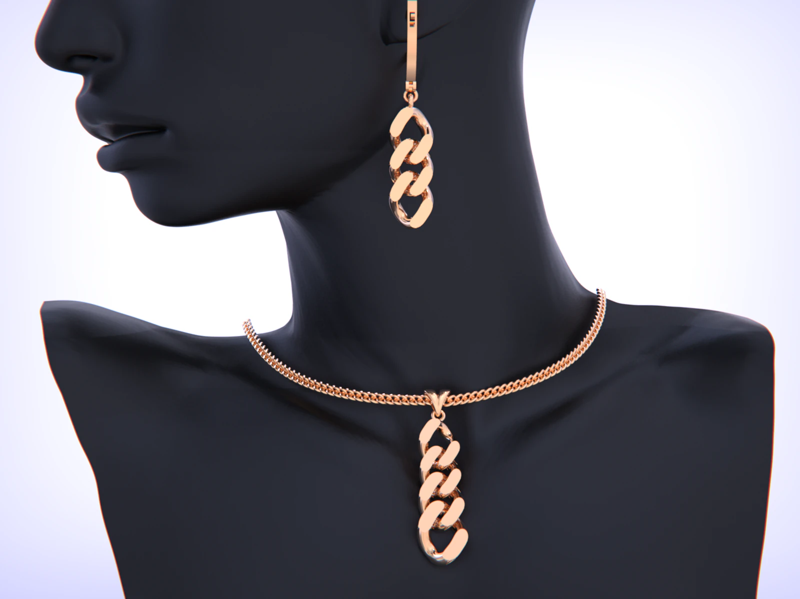 Cuban Link Chain Earrings-Pendant 3D Print Model .c4d .max .obj .3ds .fbx .stl .blend 