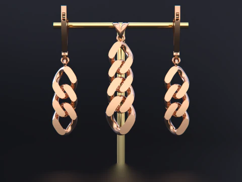 Cuban Link Chain Earrings-Pendant 3D Print Model