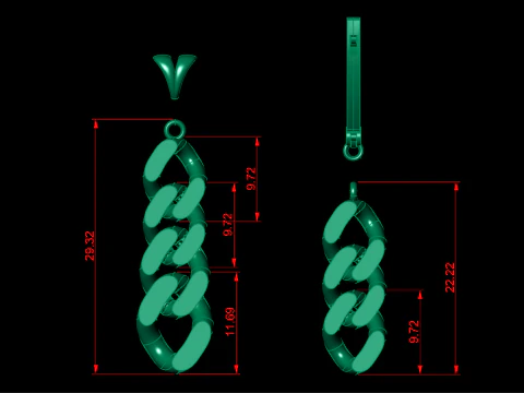 Cuban Link Chain Earrings-Pendant 3D Print Model