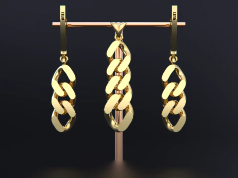Cuban Link Chain Earrings-Pendant 3D Print Model