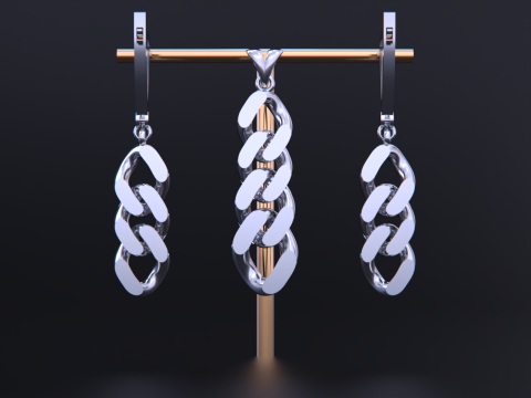 Cuban Link Chain Earrings-Pendant 3D Принт Модель