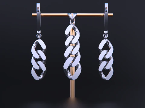Cuban Link Chain Earrings-Pendant 3D Print Model