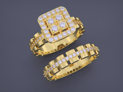 戒指首饰戒指套装 3D 打印模型