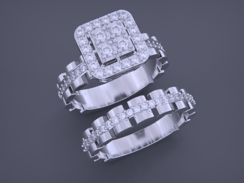 戒指首饰戒指套装 3D 打印模型