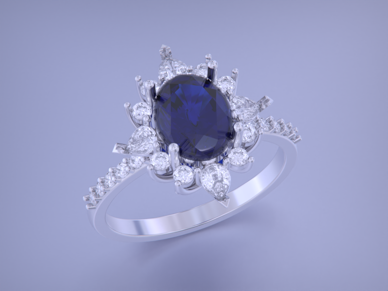 Oval Diamond Ring 3D 프린트 모델 .c4d .max .obj .3ds .fbx .stl .blend