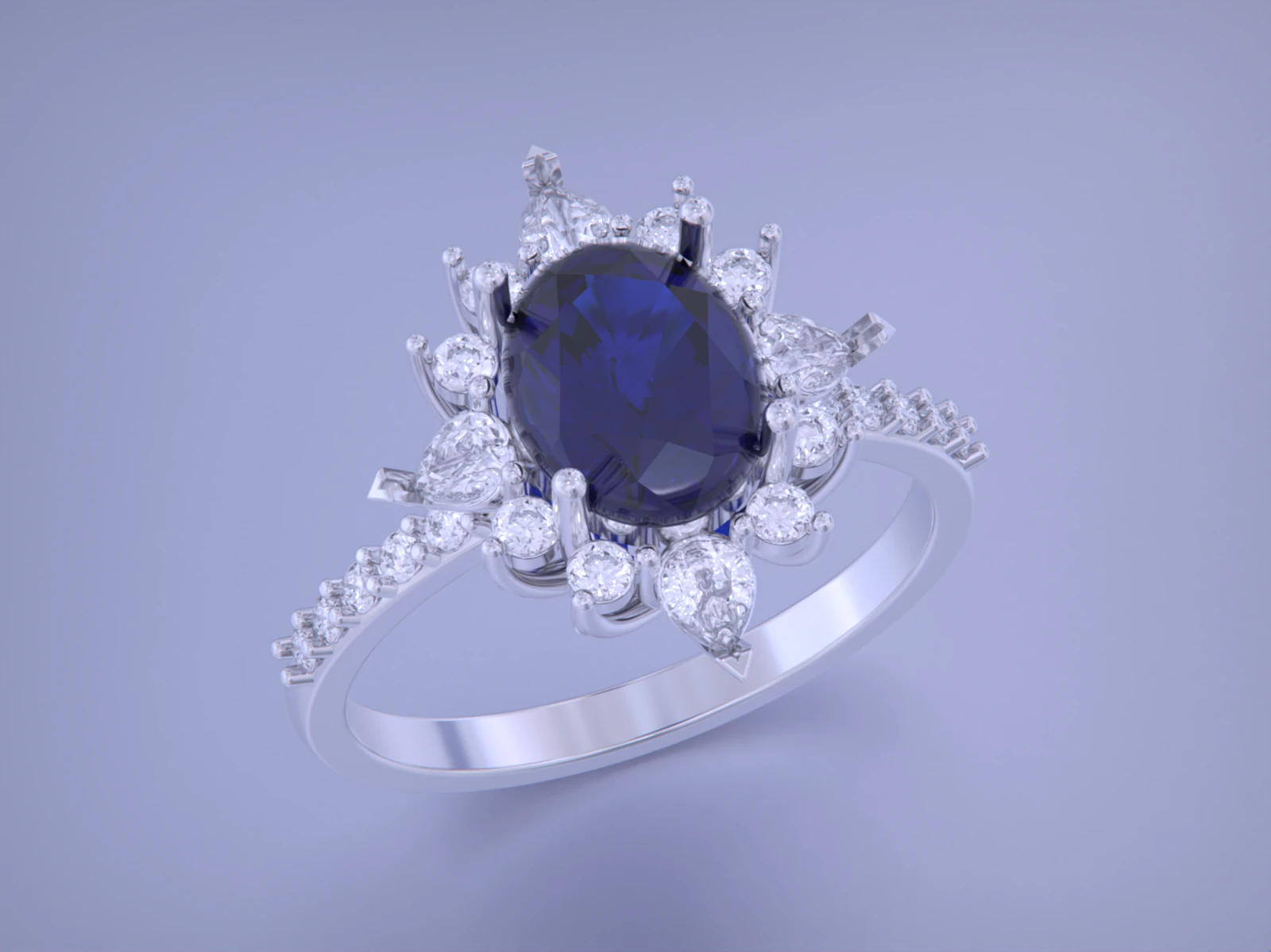 Oval Diamond Ring 3D Print Model .c4d .max .obj .3ds .fbx .stl .blend 