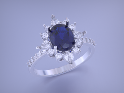Oval Diamond Ring 3D Print Model