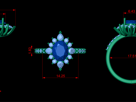 Oval Diamond Ring 3D 프린트 모델