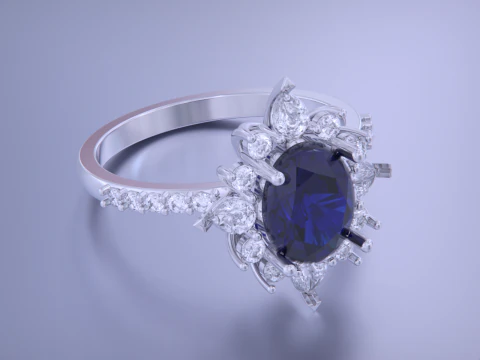Oval Diamond Ring 3D Print Model