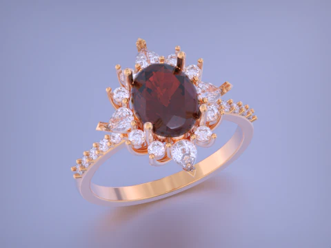 Oval Diamond Ring 3D Print Model