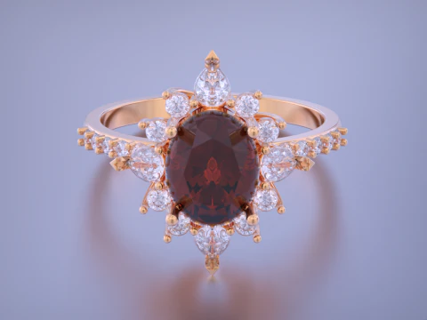 Oval Diamond Ring 3D Print Model
