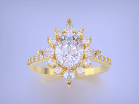 Oval Diamond Ring 3D Print Model