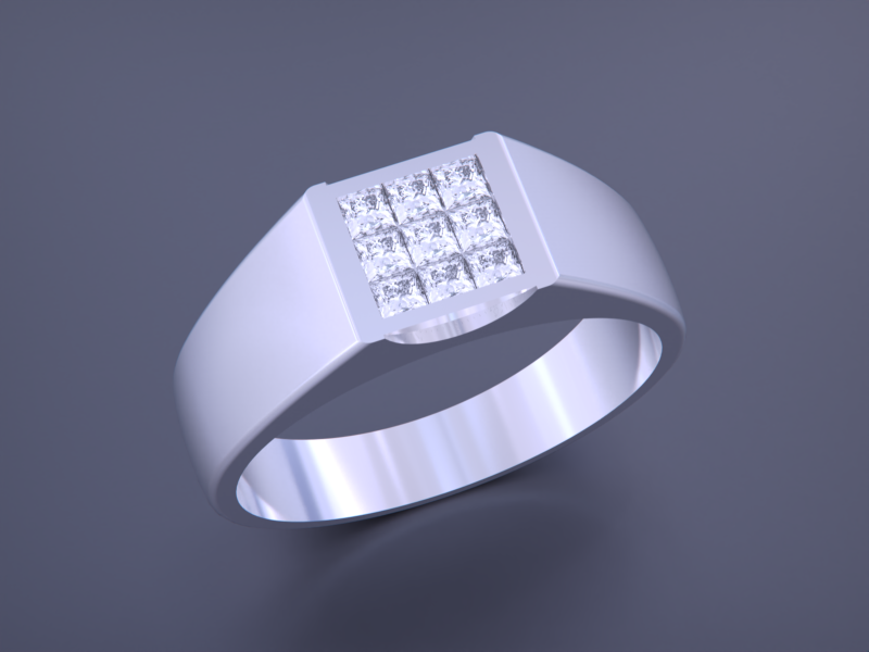 Diamond Signet Men Ring - Invisible Stone Setting 3D Druckmodell .c4d .max .obj .3ds .fbx .stl .blend