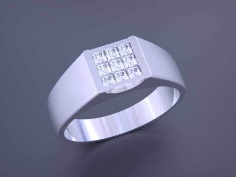 Diamond Signet Men Ring - Invisible Stone Setting 3D Print Model