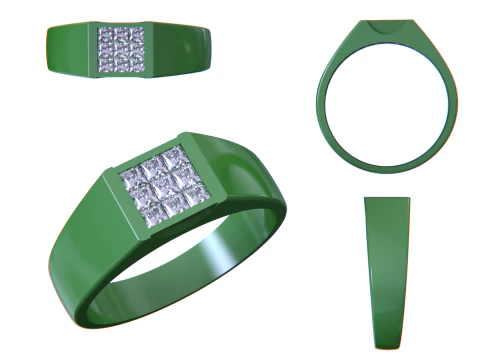 Diamond Signet Men Ring - Invisible Stone Setting 3D Print Model