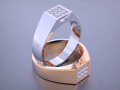 Diamond Signet Men Ring - Invisible Stone Setting 3D Print Model