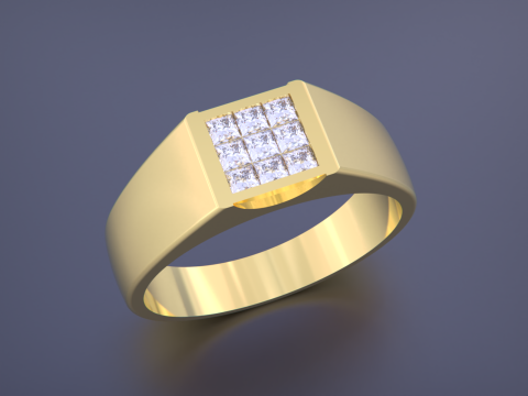 Diamond Signet Men Ring - Invisible Stone Setting 3D Druckmodell