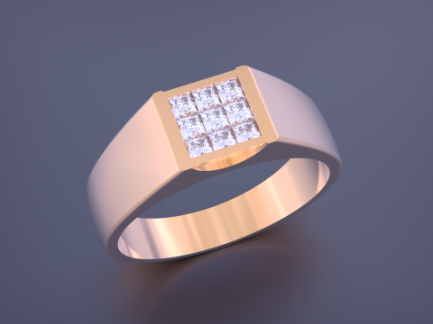 Diamond Signet Men Ring - Invisible Stone Setting 3D Druckmodell