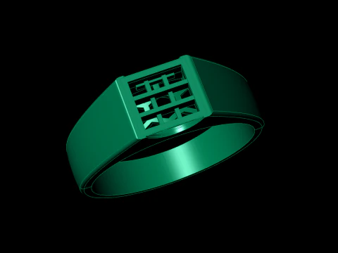 Diamond Signet Men Ring - Invisible Stone Setting 3D Print Model