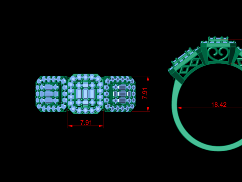 Emerald Cut Jewelry Ring 3D Print Model