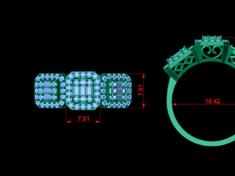 Emerald Cut Jewelry Ring 3D Print Model