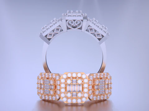 Emerald Cut Jewelry Ring 3D Print Model