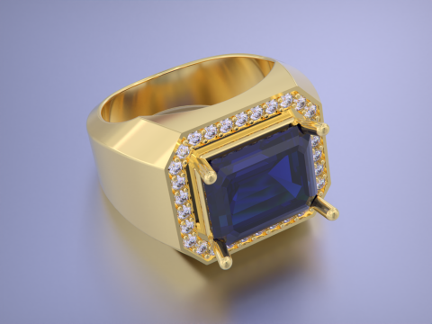 Men Emerald diamond Ring Model Cetak 3D