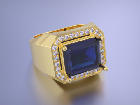 Men Emerald diamond Ring Model Cetak 3D