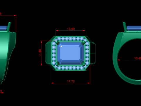 Men Emerald diamond Ring Model Cetak 3D