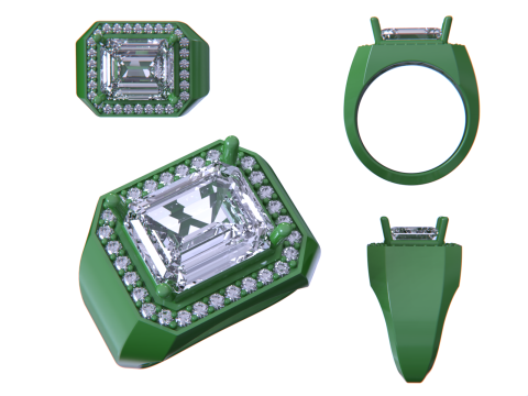 Men Emerald diamond Ring Model Cetak 3D