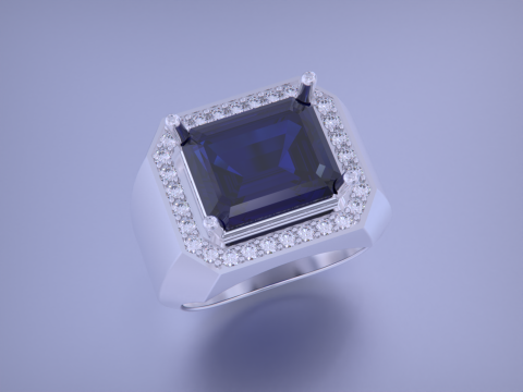 Men Emerald diamond Ring Model Cetak 3D