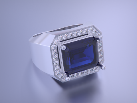 Men Emerald diamond Ring Model Cetak 3D