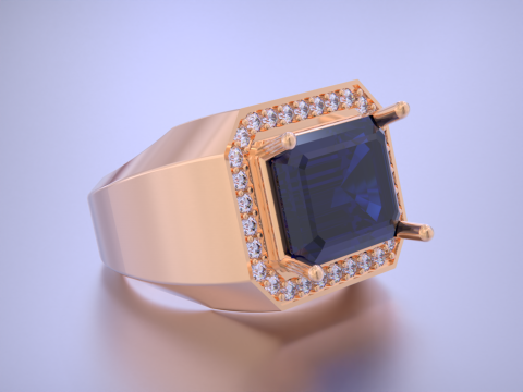 Men Emerald diamond Ring Model Cetak 3D