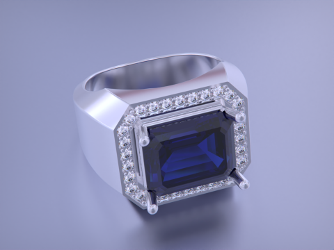 Men Emerald diamond Ring Model Cetak 3D