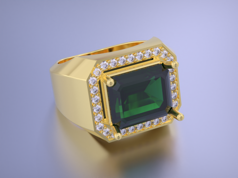 Men Emerald diamond Ring Model Cetak 3D