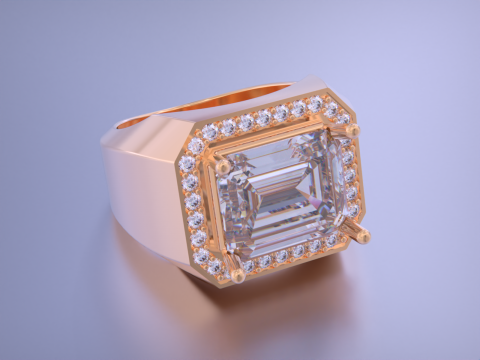 Men Emerald diamond Ring Model Cetak 3D