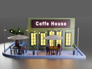 Low poly Coffe Shop 3D Model