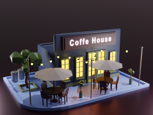 Low poly Coffe Shop Model 3D