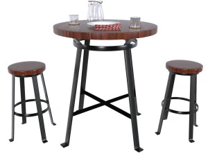 Dark wood bar table set 3D Model